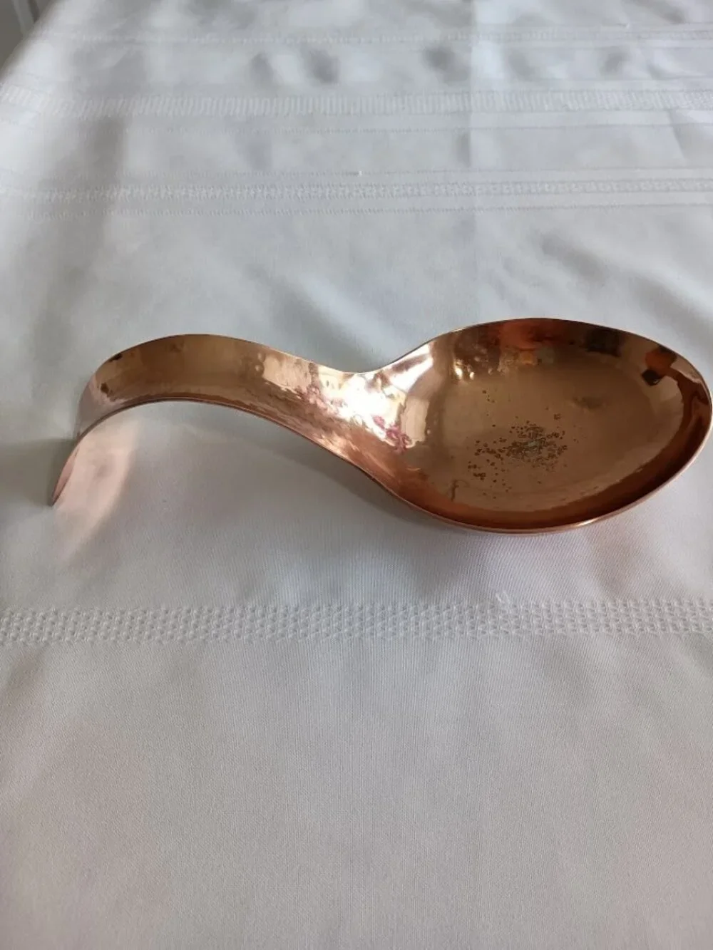 Vintage Copper Plated Ladle with Curved Handle, Spoon Rest